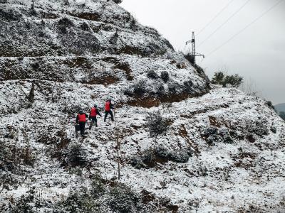 国网蕲春县供电公司“人机协同”冒雪巡线保供电