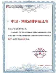 湖北大广茶业集团斩获2.72亿元品牌价值，荣膺省级权威认证 