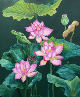 荷花 （油画 作者 陈传飞）