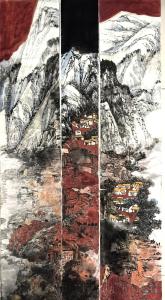 丹霞映清流 （国画 作者 潘玉玲）